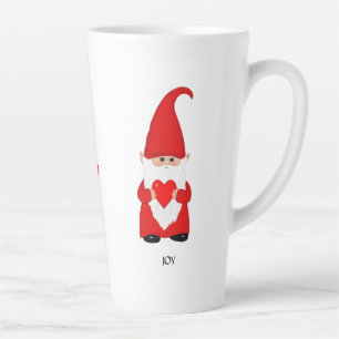 Tasse Latte Gnome mignonne habillé en rouge avec coeur