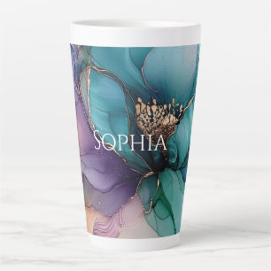 Tasse Latte Gold Blue Aqua Purple Flower Fête des mariées