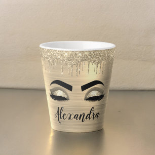 Tasse Latte Gold Glitter Sparkle Eyelashes Monogram