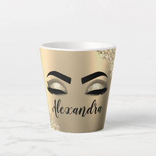 Tasse Latte Gold Glitter Sparkle Eyelashes Monogram