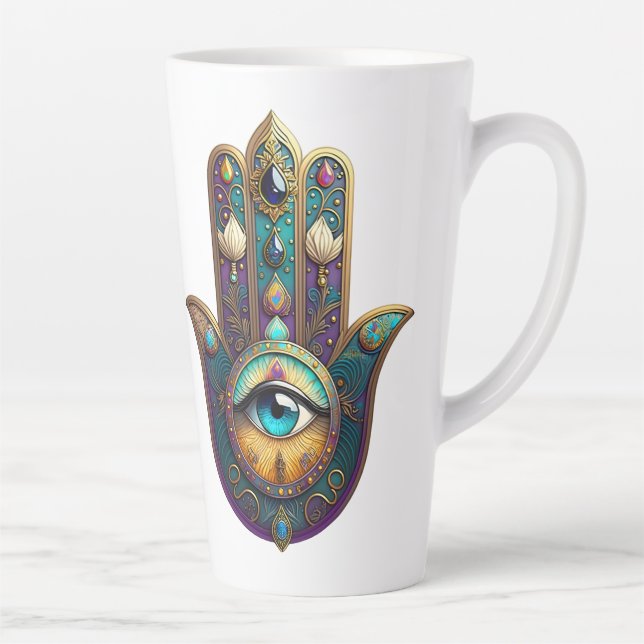 Tasse Latte Gold Violet Teal w/ Turquoise Third Eye Hamsa (Droite)