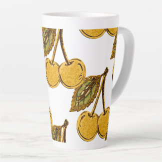 Tasse Latte Golden Metallic Cherries Pattern