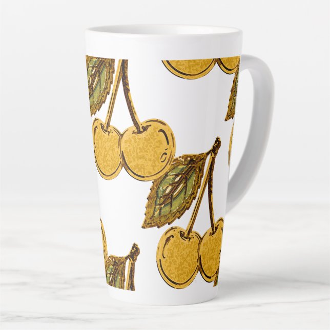 Tasse Latte Golden Metallic Cherries Pattern (Angle droit)
