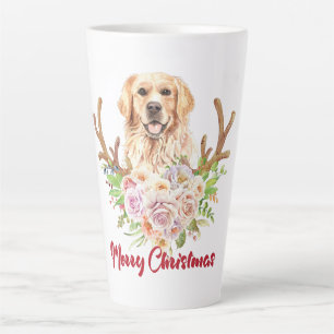 Tasse Latte Golden Retriever Floral Joyeux Noël