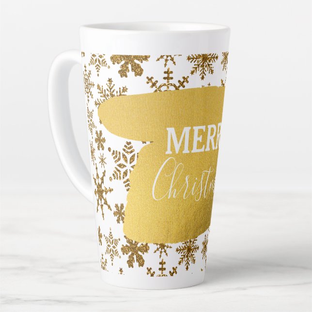 Tasse Latte Golden Sparkling Snowflakes Joyeux Noël (Angle gauche)