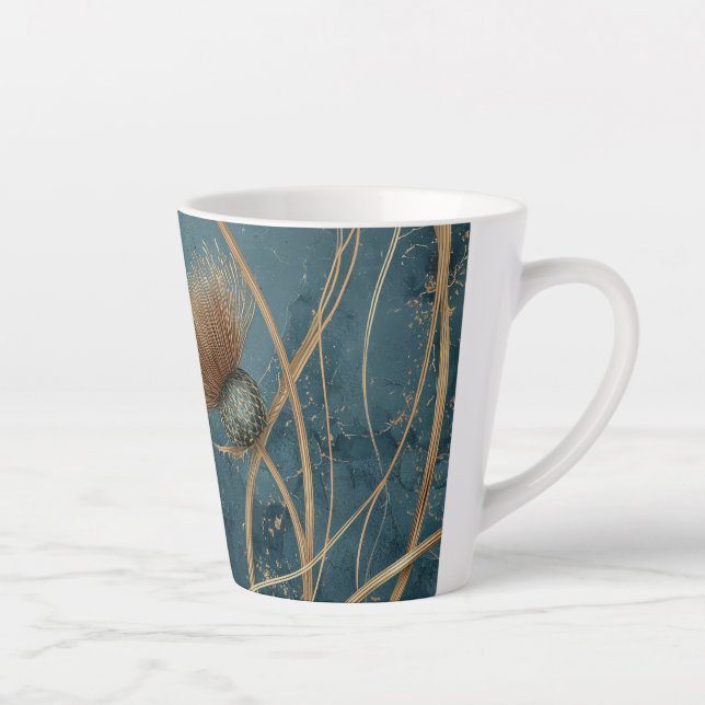 Tasse Latte Golden Thistle Teal Blue Texture Elegance (Droite)