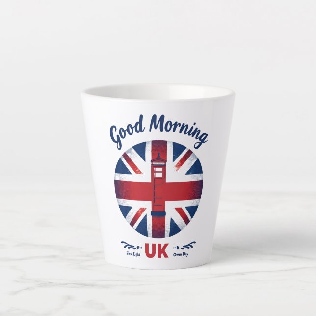 Tasse Latte Good Morning UK - Union Jack & London Téléphone Bo (Devant)