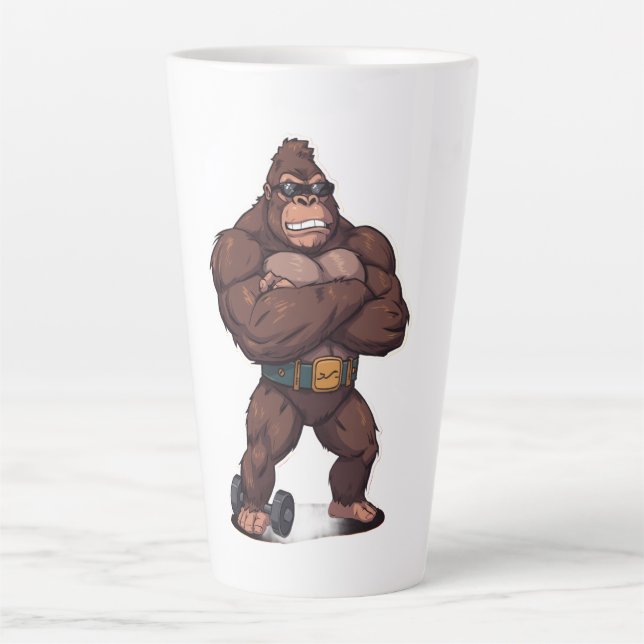 Tasse Latte Gorilla Bodybuilder Weight Lifter Pop Art Cartoon (Devant)