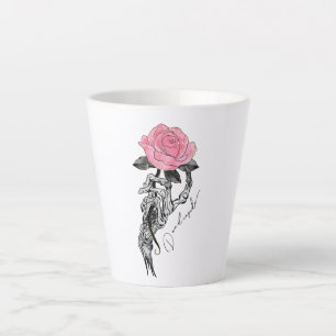 Tasse Latte Goth Squelette Main Avec Rose Rose Rose   Décès à