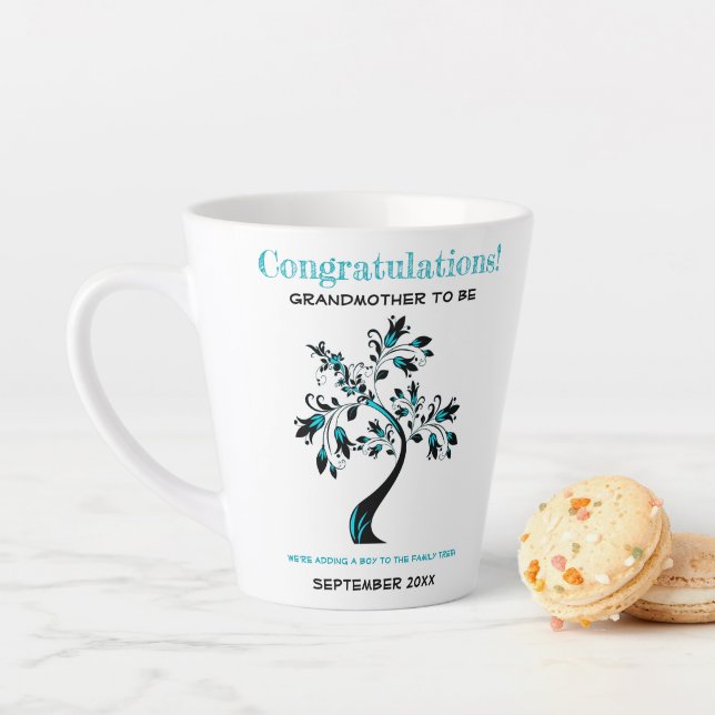 Tasse Latte Grand-mère à être bleu Floral arbre généalogique (En situation)
