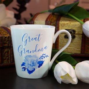 Tasse Latte Grande grand-mère Rose d'aquarelle bleu de Chine