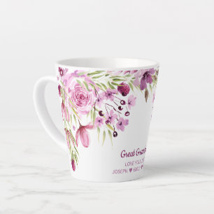 Tasse Latte Grandma aux fleurs roses et violettes