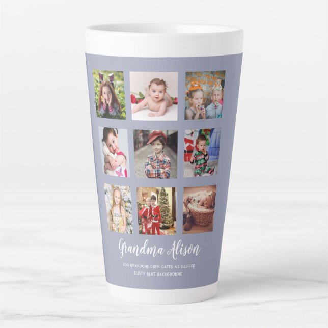 Tasse Latte GRANDPARENT CADEAUX DE COLLAGE PHOTO - Bleu Dusty (Devant)