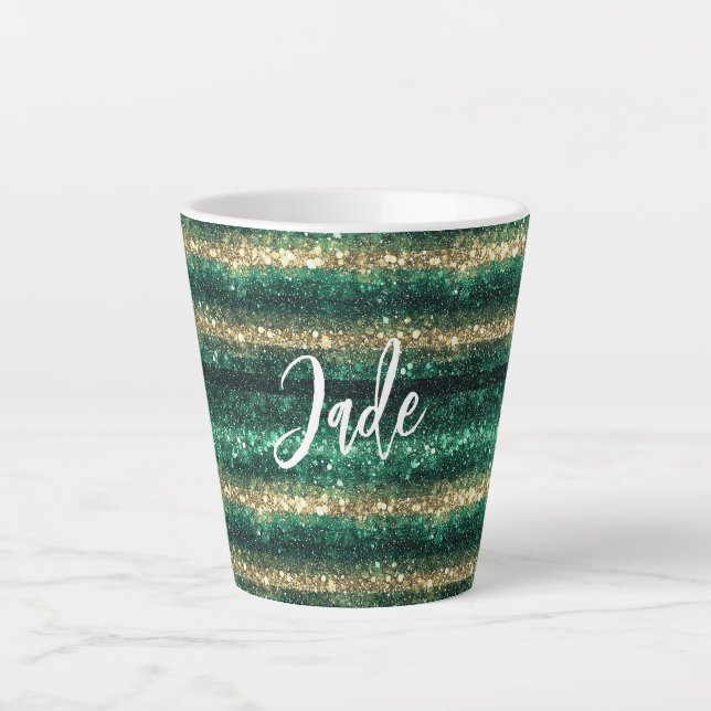 Tasse Latte Green Gold Glitter Christmas (Devant)
