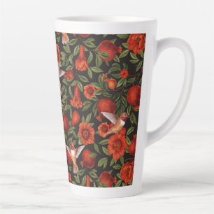 Tasse Latte Grenades et colibris/feuilles verts en noir