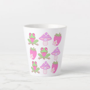 Tasse Latte Grenouille Kawaii, champignon et fraise