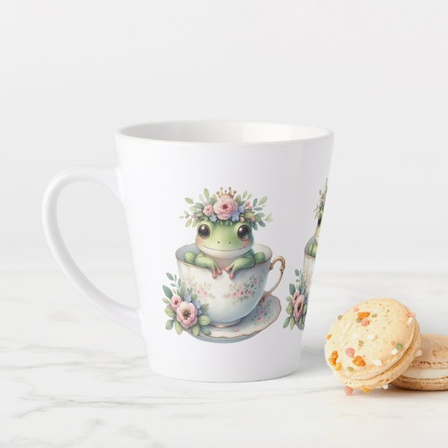 Tasse Latte Grenouille lunaire en Teacup Floral (En situation)