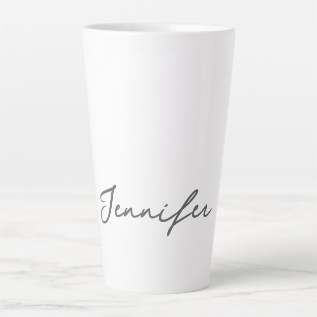 Tasse Latte Grey White Modern Minimalist Handwriting Name (Devant)