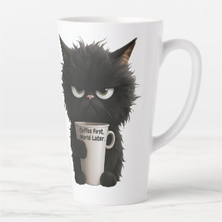 Tasse Latte Grumpy Cat Coffee Mood T-Shirt Funny Black Fluffy 