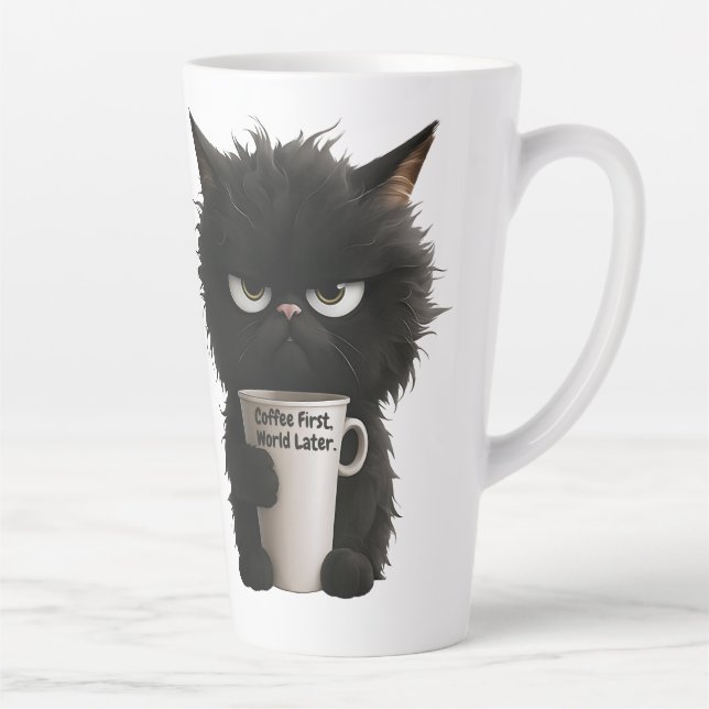 Tasse Latte Grumpy Cat Coffee Mood T-Shirt Funny Black Fluffy  (Droite)