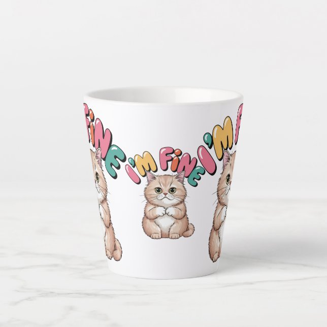 Tasse Latte Grumpy Cat "I'm Fine" Funny Cartoon Shirt (Devant)