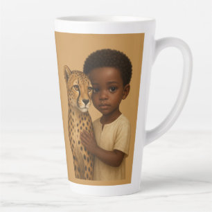 Tasse Latte Guépard et garçon : lien du sauvage et de l'innoce