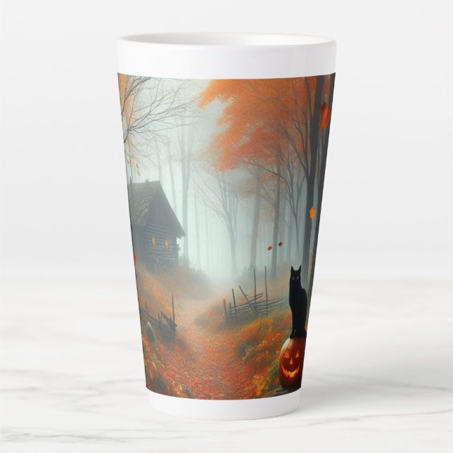 Tasse Latte Halloween/Automne/Automne/citrouille/chat (Devant)