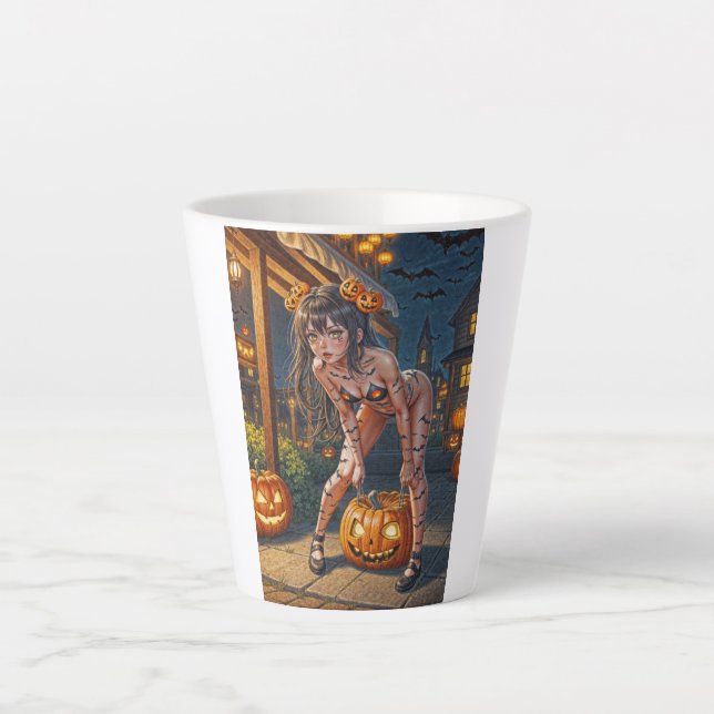 Tasse Latte Halloween Monster Jack-o-Lantern & Bat Vixen Girl (Devant)
