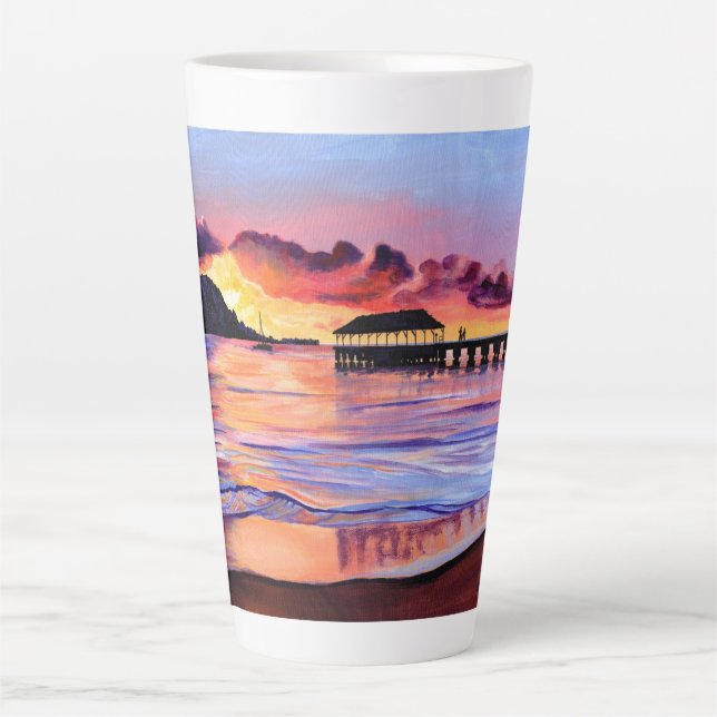 Tasse Latte Hanalei Pier Coucher de soleil Kauai Beach Latte M (Devant)
