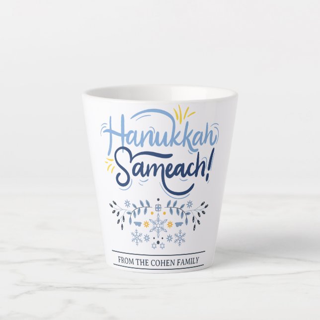Tasse Latte Hanoukka Sameach | Famille Hanoukka simple et élég (Devant)