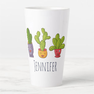 Tasse Latte Happy Cute Cactus dans les pots de fleurs Illustra