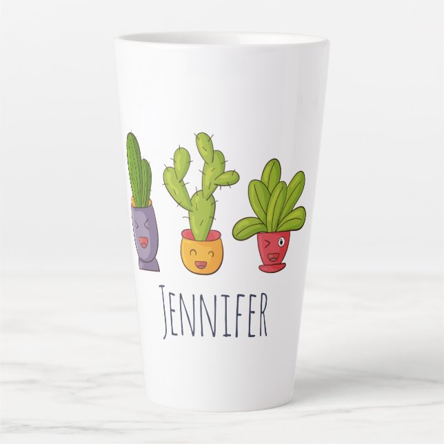 Tasse Latte Happy Cute Cactus dans les pots de fleurs Illustra (Devant)