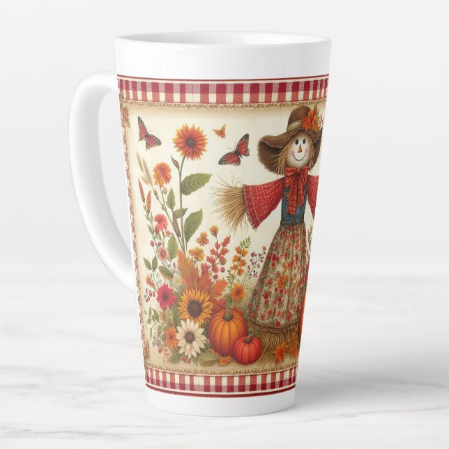Tasse Latte Happy Fall Yall mignon Folk Art Scarecrow (Angle gauche)