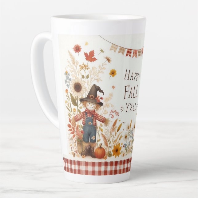 Tasse Latte Happy Fall Ya'll Scarecrow and Autumn Foliing (Angle gauche)