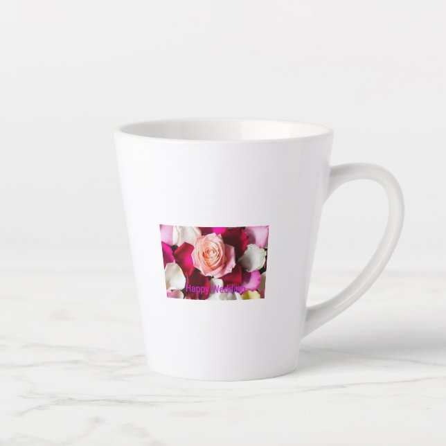 Tasse Latte Happy Wedding – Romantic Rose Petals Celebration (Droite)