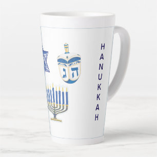 Tasse Latte Haut Hanoukka bleu et blanc daté