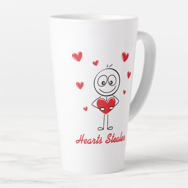 Tasse Latte Hearts Stealer Cute Stick Figure Love Design (Angle droit)