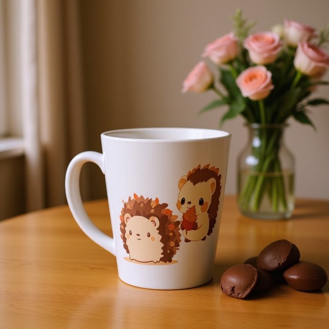 Tasse Latte Hérissons Mignons d'Automne – Animaux de Forêt Kaw (Créateur téléchargé)