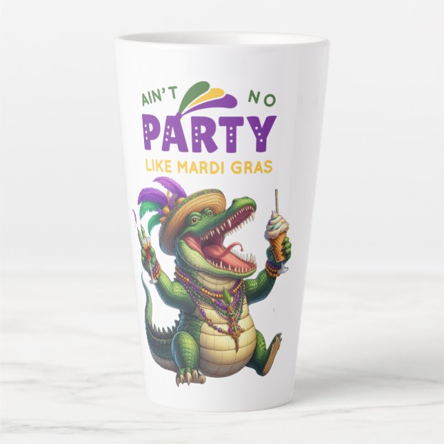 Tasse Latte Heureux Mardi Gras Alligator (Devant)