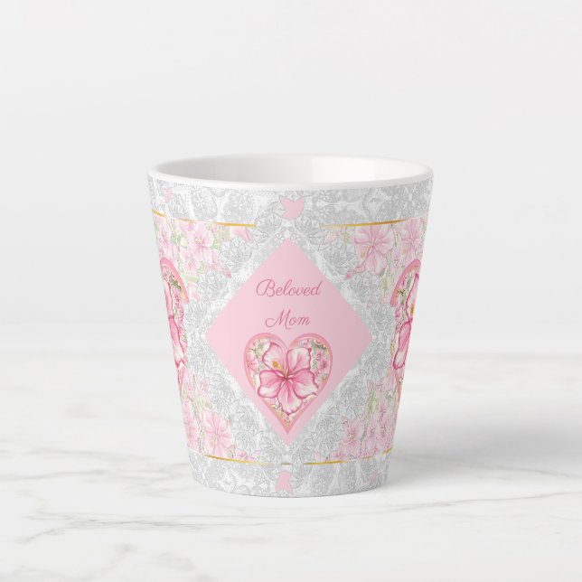 Tasse Latte Hibiscus & dentelle PINK (Devant)