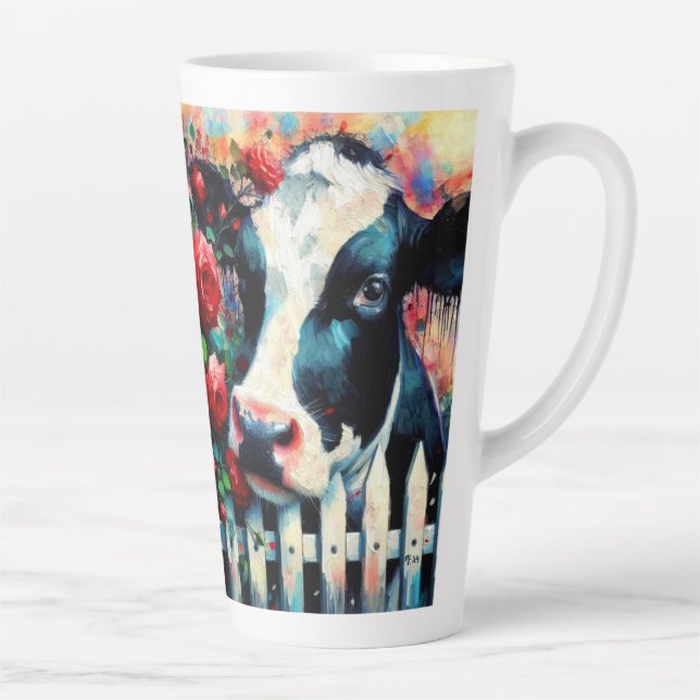 Tasse Latte Holstein Picket de vache clôture Roses rouges Noir (Droite)