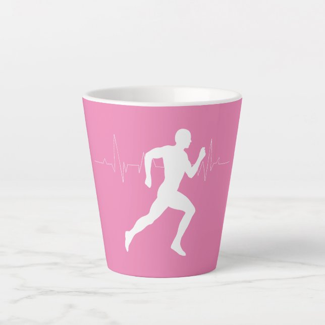 Tasse Latte Homme coureurs Silhouette sur Arrière - plan rose (Devant)