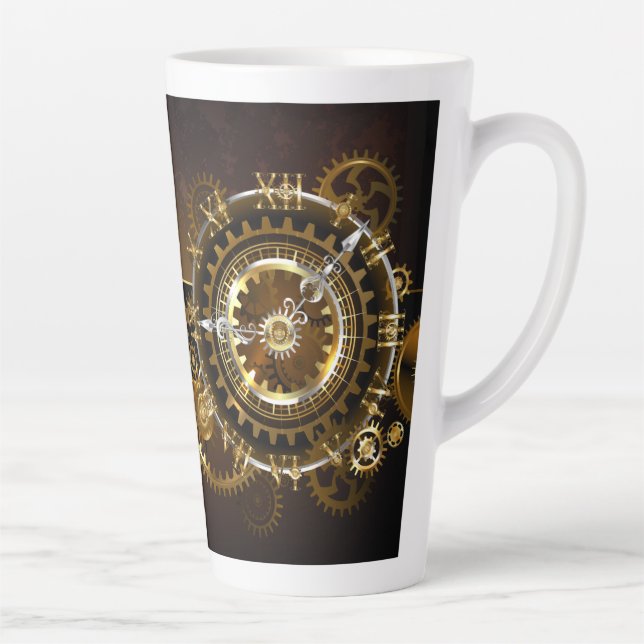 Tasse Latte Horloge Steampunk avec des engrenages anciens (Droite)