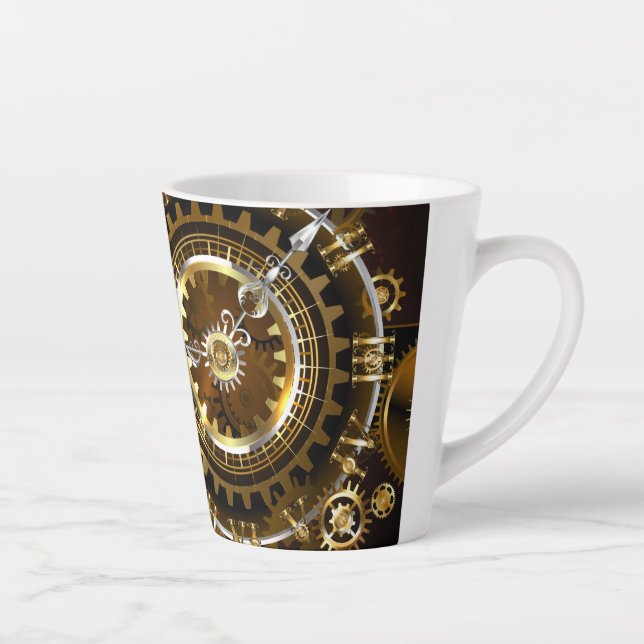 Tasse Latte Horloge Steampunk avec des engrenages anciens (Droite)