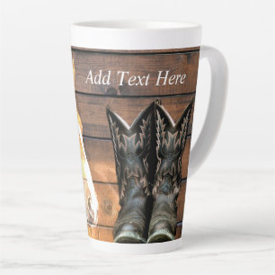 Tasse Latte Horse Cowboy Boots Rustic Barque