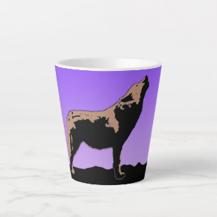 Tasse Latte Howling Wolf at Sunset - Art faunique original