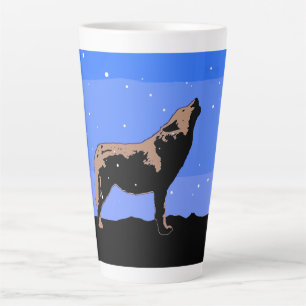 Tasse Latte Howling Wolf en hiver - Art faunique original