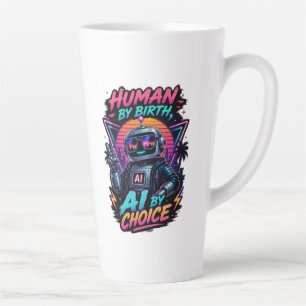 Tasse Latte Humain de naissance, IA par choix, néon robotique
