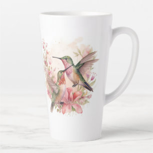 Tasse Latte Humming Bird with Flowers
