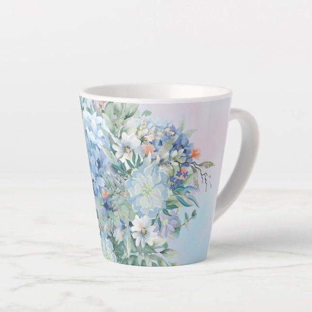 Tasse Latte Hydrangée bleue et latte florale (Angle droit)
